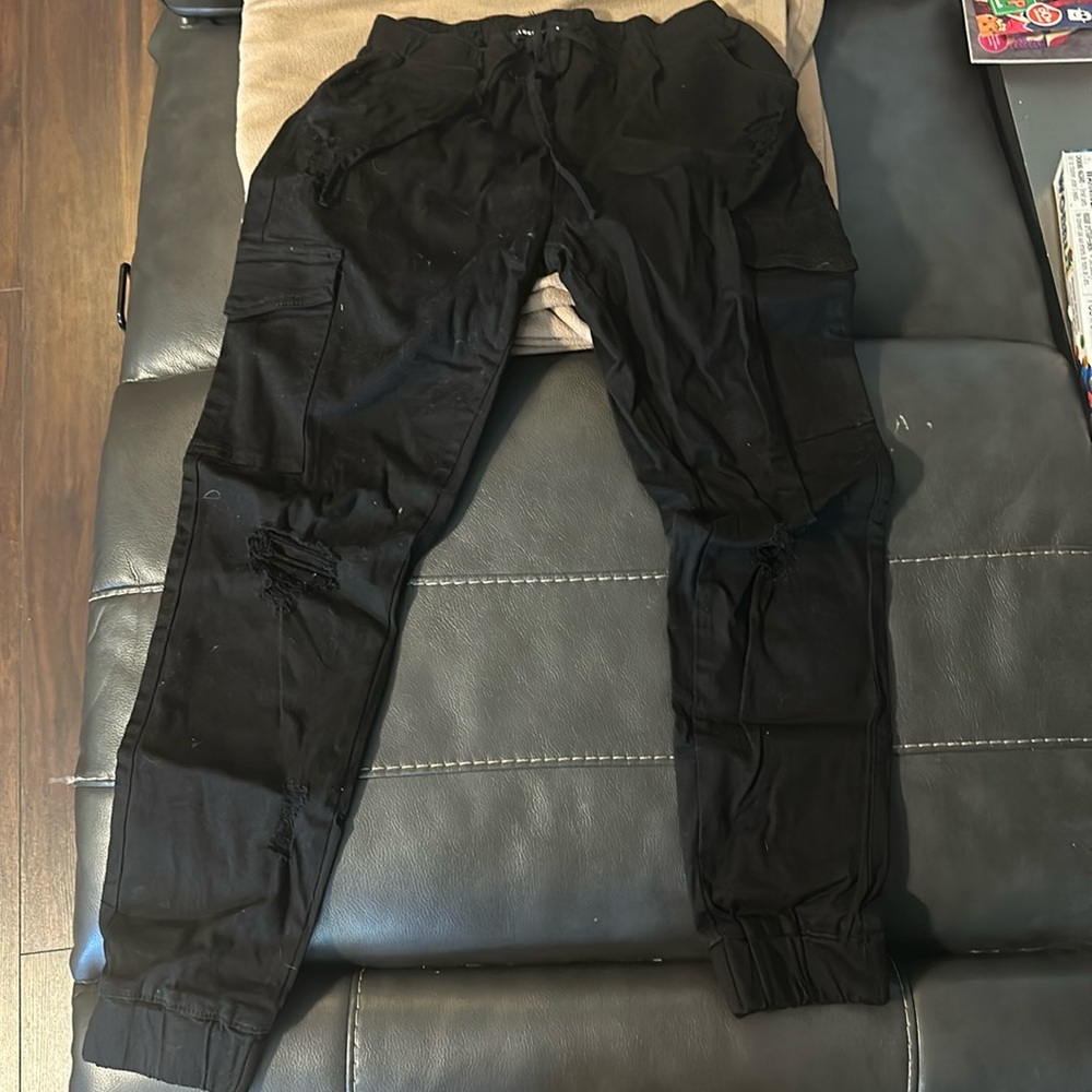 Black Ripped Cargo Pants